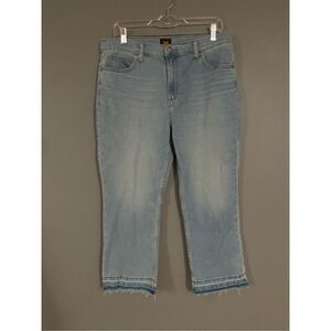 Lee 10 High Rise Relaxed Fit Light Wash Crop Blue Denim Jeans Size 14